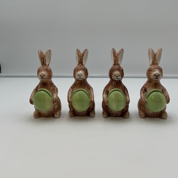 PORCELAIN BUNNY RABBIT MENU CARD HOLDER FIGURINE SET 4 - Picture 4 of 16